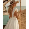 Satin white dress - knee length - sleeveless - open back - with rufflesDresses