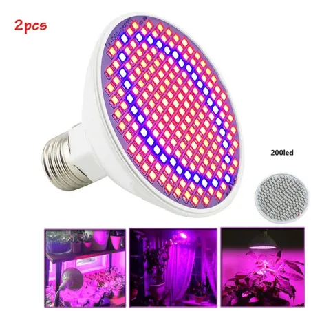 E27 LED lamp - 200 LED - kweeklamp - hydrocultuur - 2 stuksKweeklampen