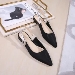 Gebreide/leren sandalen - slingback - spitse neus - lage hak - vlinderstriksluitingSandalen