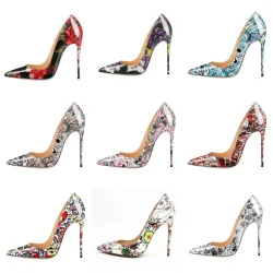 Stijlvolle sexy stiletto's - pumps met dunne hak - spitse neus - lakleer - lenteprintHoge hakken