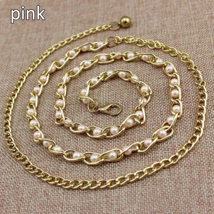 Fashionable metal belt - long thin chain - with colorful beads - adjustableBelts