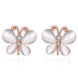Rosé gouden oorknopjes - met kristallen / witte opaal - vlindervormOorbellen