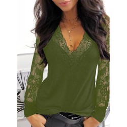 Sexy t-shirt - lace top - V-neck - long sleeve