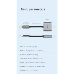 HDMI-compatible to VGA adapter - micro USB - with video / audio power - 1080P