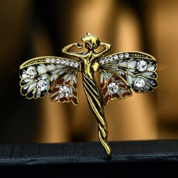 Dancing woman with crystal wings - elegant brooch