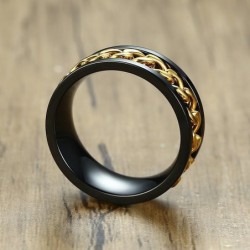 Zwarte ring - met draaibare gouden ketting - unisex - roestvrij staalRingen