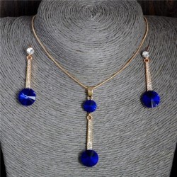 Elegant gold jewellery set - necklace / earrings - with crystals - round hollow pendantJewellery Sets