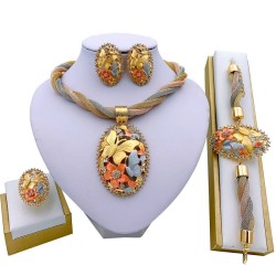 Charming jewellery set for women- necklace / earrings with ring - gold plated