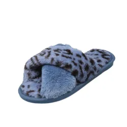 Chaussons peluche toute douce - rayures croisées - imprimé léopard