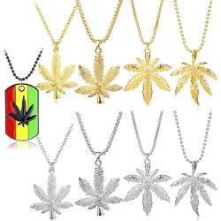 Modieuze ketting met hanger van hennepblad - kralenketting - unisexHalskettingen