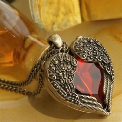 Collier exclusif avec pendentif en forme de coeur avec cristal rouge - bronze vintage