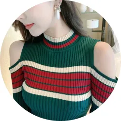 Gestreepte kokerjurk - strapless - met zijsplit / knopenJurken