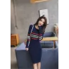 Elegant striped pencil dress - with long sleeveDresses