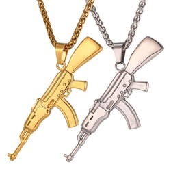 AK47 assault rifle shaped pendant - stainless steel necklace - hip hop / army styleNecklaces