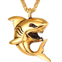 Collier avec pendentif en forme de requin - acier inoxydable - style punk