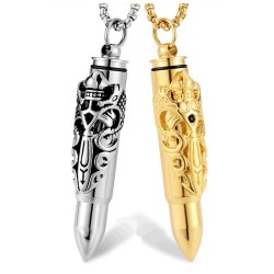 Dragon pattern bullet shape pendant with chain  - men / woman - silver/ gold - high quality