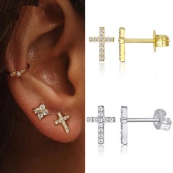 Small stud earrings - with zircon - geometric / cross / star - 925 sterling silverEarrings