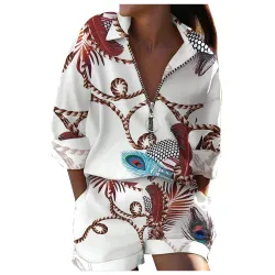 Modieuze tweedelig jumpsuit - met ritssluiting - top met lange mouwen / shorts - vlinders / letters / blaadjes bedruktJumpsuits