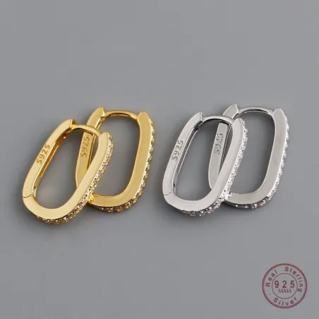 Modieuze geometrische oorbellen - met zirkoon - 925 sterling zilverOorbellen