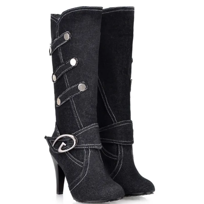 Bottes à talons hauts en denim à la mode