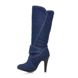 Modieuze denim laarzen met hoge hakkenLaarzen