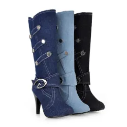 Modieuze denim laarzen met hoge hakkenLaarzen