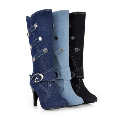Fashionable denim high heel bootsBoots