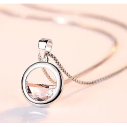 Ronde hanger met kristal - elegante ketting - 925 sterling zilverHalskettingen