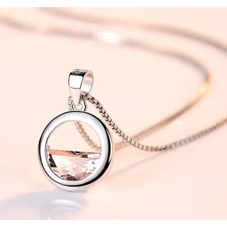 Ronde hanger met kristal - elegante ketting - 925 sterling zilverHalskettingen