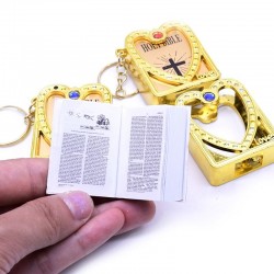Mini Sainte Bible - Croix - coeur - cristal - porte-clés
