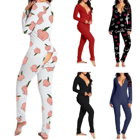 Lange slaap jumpsuit - sexy pyjama - met te openen buttflapLingerie