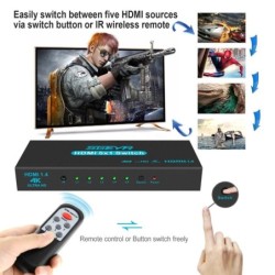 HDMI-schakelaar - 5 in / 1 uit - met IR-afstandsbediening - 1.4 HDCPHDMI-schakelaars