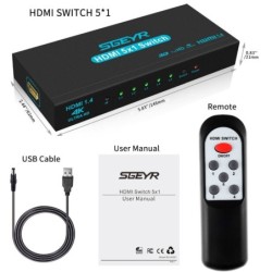HDMI-schakelaar - 5 in / 1 uit - met IR-afstandsbediening - 1.4 HDCPHDMI-schakelaars
