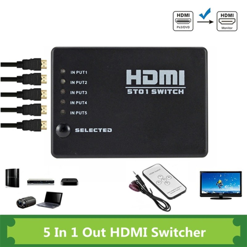 5 in/1 out - HDMI switcher - splitter - HUB - met IR afstandsbediening - 1080P - voor HDTV DVD BOXSplitters