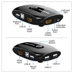 HDMI KVM switch - met extender - 4 USB 2.0 - 4K30Hz 1080P60HzHDMI-schakelaars
