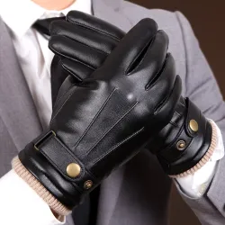 Zwarte winterhandschoenen - met touchscreen functie - leerHandschoenen