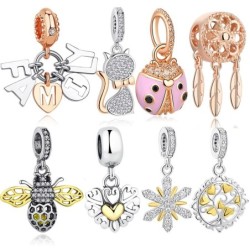 Breloques luxueuses pour bracelets / colliers - argent sterling 925 - abeille / arbre généalogique / chat