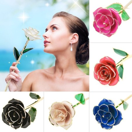 Rose trempée dans l'or 24 carats - avec support - anniversaire / Saint Valentin / cadeau de mariage