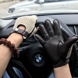 Korte autohandschoenen - geitenleer / gebreid - unisexHandschoenen