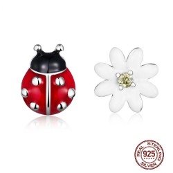 Earrings with red ladybug / white daisy - 925 sterling silverEarrings