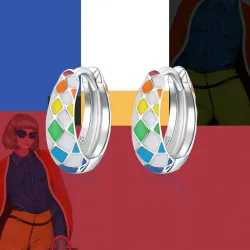 Regenboog kleurrijke geruite ronde oorbellen - 925 sterling zilverOorbellen