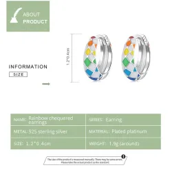 Regenboog kleurrijke geruite ronde oorbellen - 925 sterling zilverOorbellen