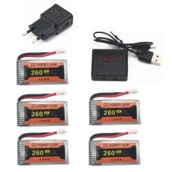 Eachine E011 - 3.7V - 260MAH - Batterie 30C / Chargeur USB - 5 pièces