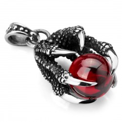 Style punk - griffes de dragon avec perle rouge - collier en acier inoxydable