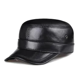 Platte baseballcap - met oorkleppen - echt leerHoeden & Petten
