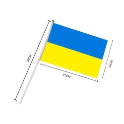 Drapeau ukrainien - avec mât en plastique - 14 * 21cm - 10 pièces