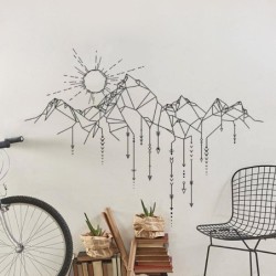 Sticker mural en vinyle - montagnes géométriques / soleil / flèches