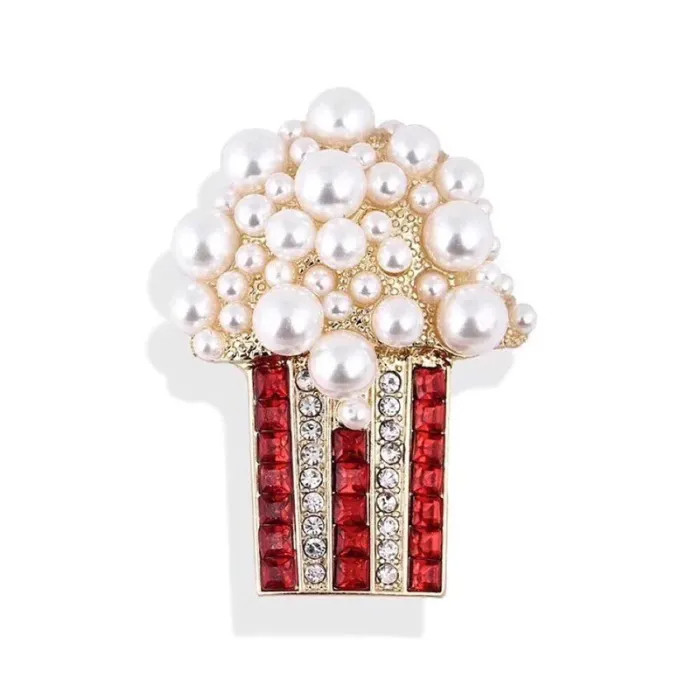 Broche perle en forme de popcorn - avec strass