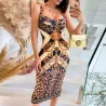 Sexy modieuze midi-jurk - mouwloos - gele luipaardprint - slimJurken