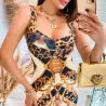 Sexy modieuze midi-jurk - mouwloos - gele luipaardprint - slimJurken